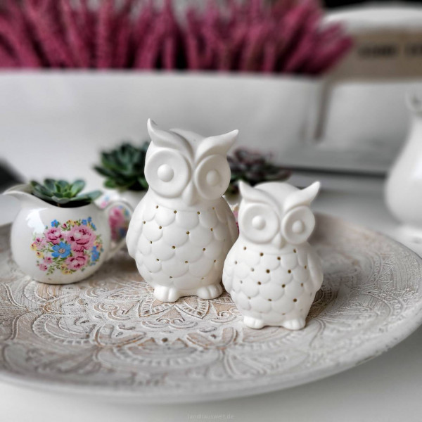 Eulen Keramik LED Deko-Figuren 2er Set