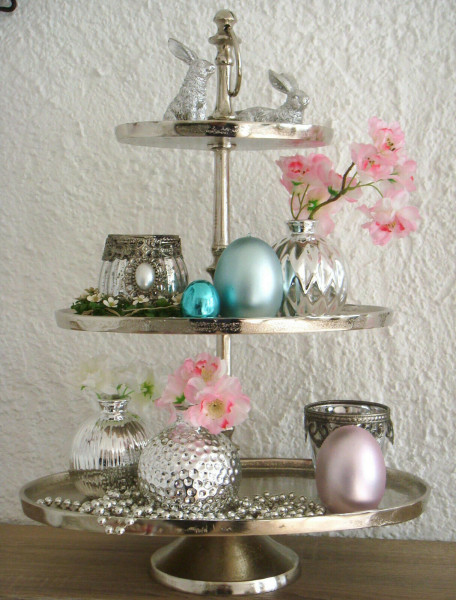 Etagere oval Aluguss silberfarben 48 cm hoch