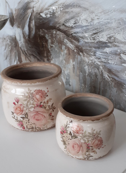 2er Set Blumentöpfe mit Rosenmuster