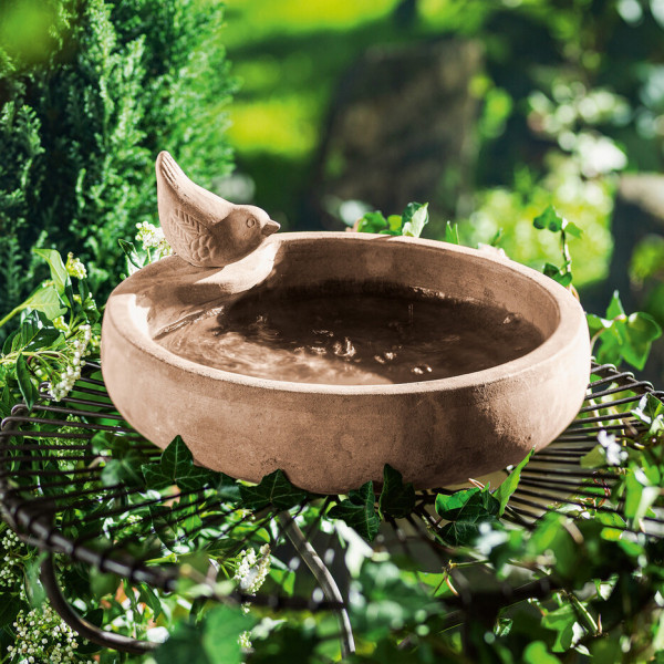 Vogeltränke aus Terracotta mit Antikfinish