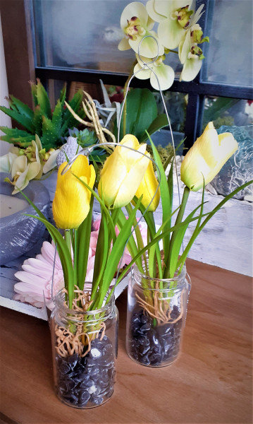 2er Set Deko Tulpen Kunstblumen im Glas