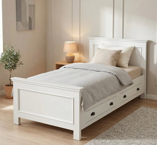 Bett mit 2 Schubkästen PS114-2D-90 Massivholz Landhaus 90x200cm