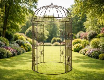 Metall-Pavillon im Provence-Stil – dunkelbraun, mit Ornamenten & Antik-Finish