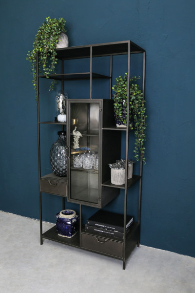 Metallregal "Peyton" mit integriertem Vitrineneinsatz