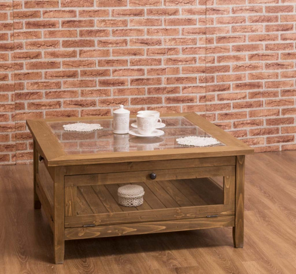 Couchtisch verglast 90x90 cm gewachst P001