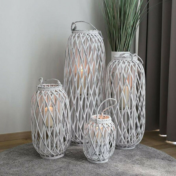 Rattan Laterne weiß gekälkt versch. Größen