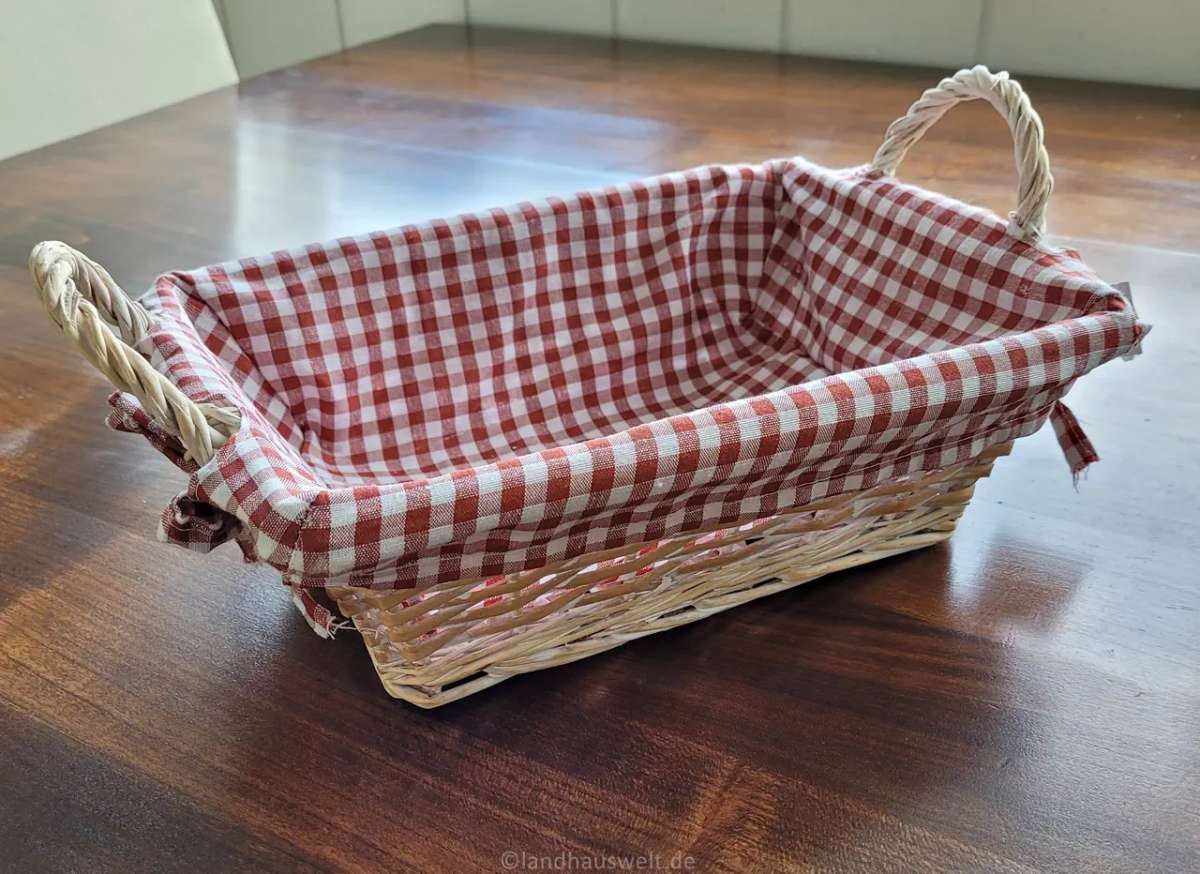 Rustikaler Brotkorb Brotkörbchen Frühstückskörbchen Schale Servierkorb Karo-Stoff