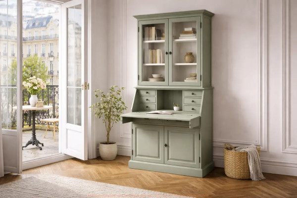Aufsatzsekretär Vitrinenschrank PS116BAS+SUP 2-teilig B110xH219 cm Landhaus