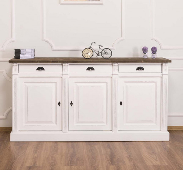 Sideboard Buffet AS23Bas, zweifarbig antikisiert P004A, Top P066