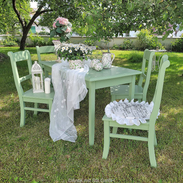Essgruppe Tisch mit 4 Stühlen Landhaus Massivholz grün