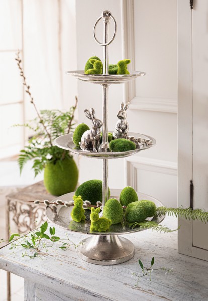 Etagere Metall Aluguss glänzend silberfarben poliert 61 cm
