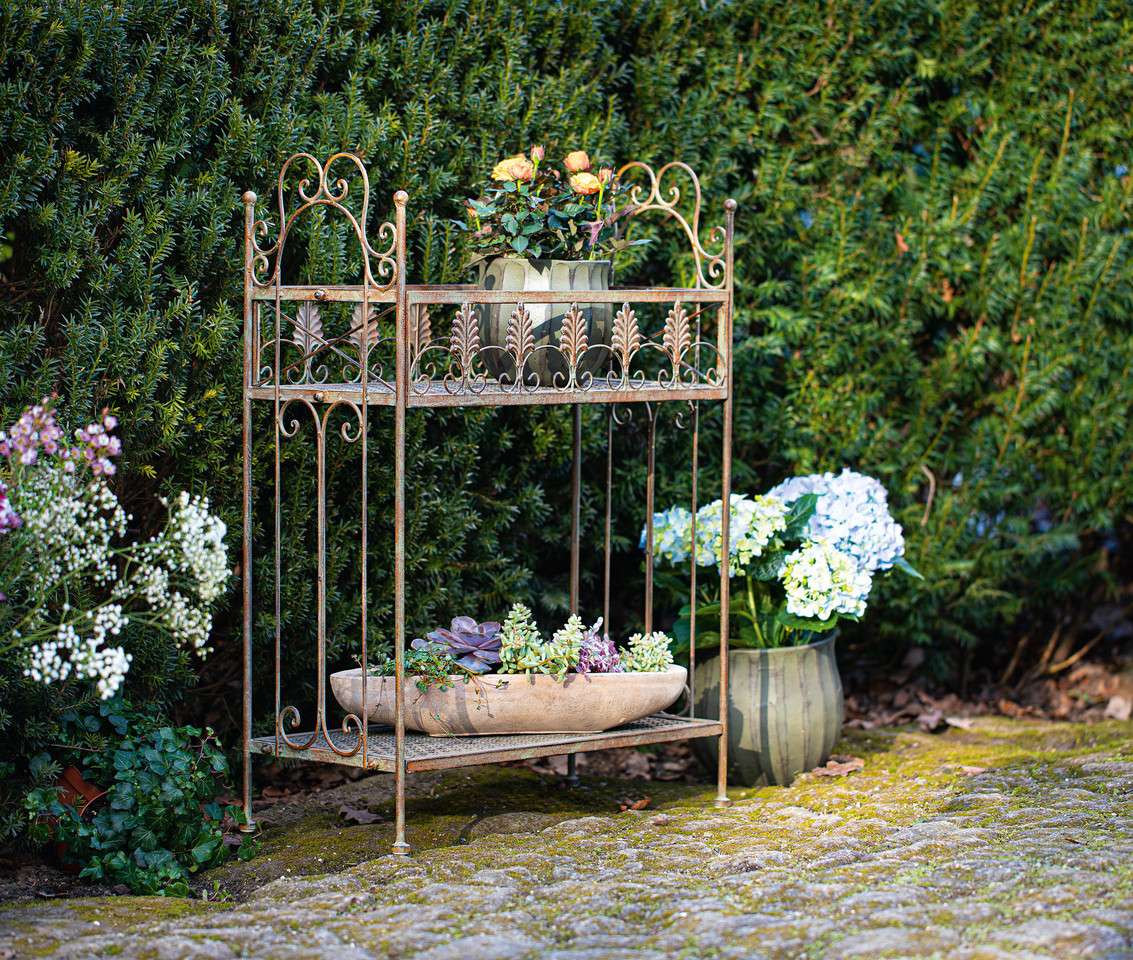 Gartenregal Blumenregal Balkonregal Metallregal Regal Antik-Stil braun  nostalgisch | landhauswelt.de