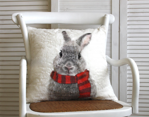 Kissenhülle Zierkissenbezug HASE MIT SCHAL 45x45 cm