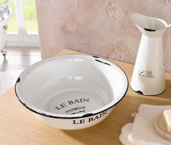 Wasch-Set Waschkrug Waschschüssel „Le Bain“Keramik weiß