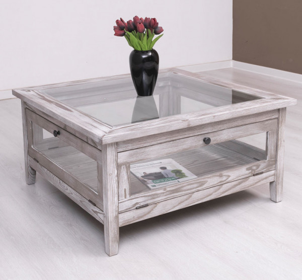 Couchtisch PS71 mit Glasplatte 90x90x45