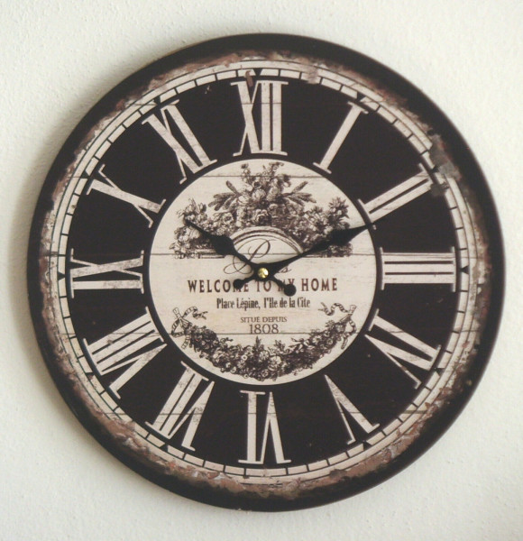 Wanduhr Uhr WELCOME TO MY HOME Paris nostalgisch Shabby Vintage