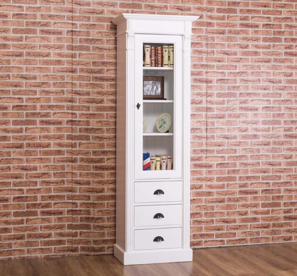 Bücherschrank Vitrinenschrank Landhaus CLASSIC AS425, einfarbig Reinweiß P004