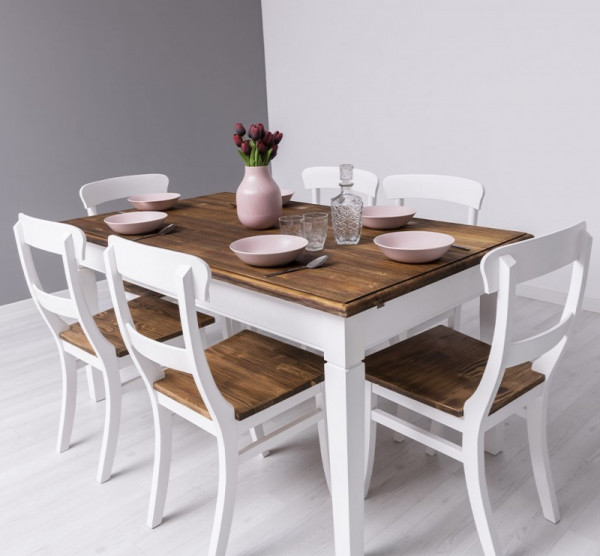 Essgruppe Tisch PS401 mit 6 Stühlen Massivholz zweifarbig Sonderpreis