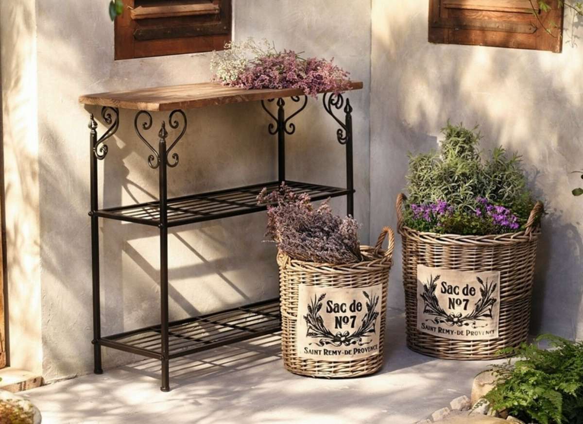 Metallregal Regal BORDEAUX Holz Landhaus Provence Vintage 89 x 82 cm