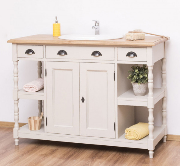 Waschtisch 128x54x91 cm PS545, französischer Landhaus-Stil, gedrechselte Beine, 2 Schubladen, Massiv