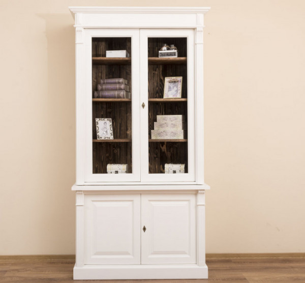 Bücherschrank Vitrinenschrank CLASSIC 120x228 cm (BxH) PS75Sup/Bas zweiteilig Landhaus Gründerzeit-S