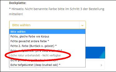 Kombination nicht verfügbar (Screenshot)