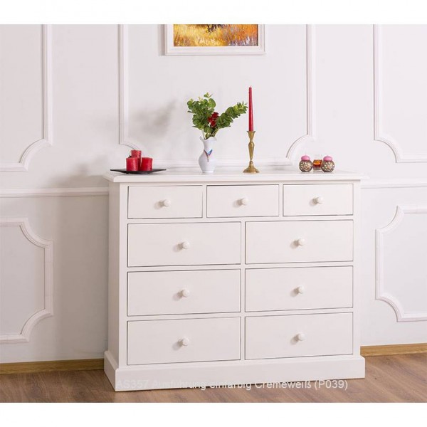 Kommode Schubladenkommode 122 cm, 9 Schübe, Landhaus englisch, 100% Massivholz AS357