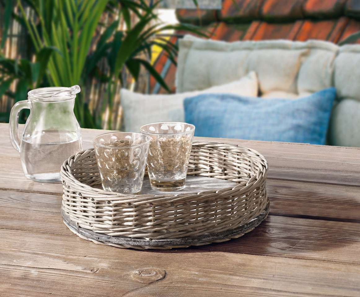 Tablettkorb Serviertablett Rattan Korb Weide rund Shabby Skandi 30 cm