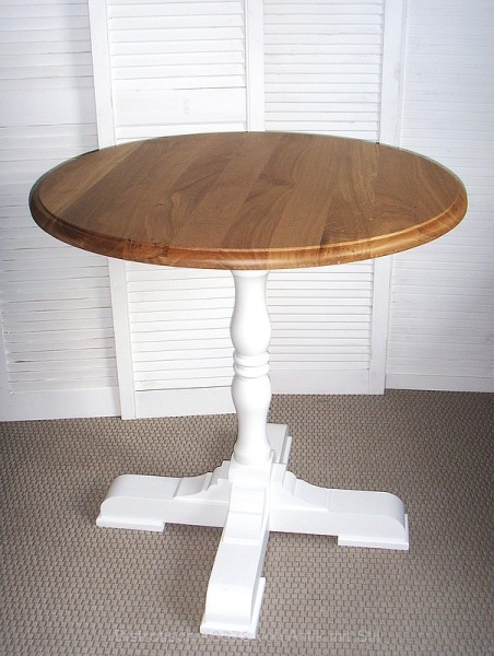 Landhaus-Tisch Kolonial-Stil AS673, reinweiß P004, Tischplatte Eiche lackiert P061
